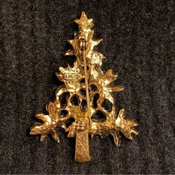 Christmas Poinsettia Tree Pin Brooch LIA Enamel - Picture 3 of 4